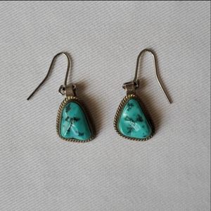 Vintage Frank Chee Stamped Navajo Turquoise in Sterling Silver Drop Earrings